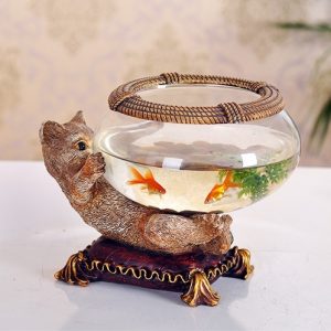 cat statue glass bowl