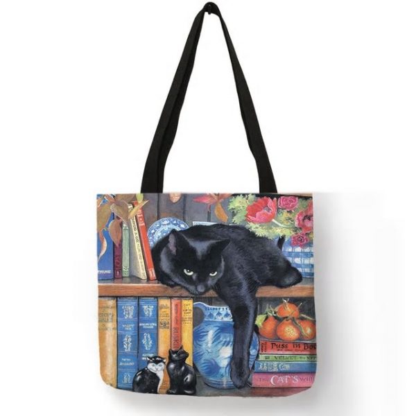 cat gifts for her tote handbag black cat