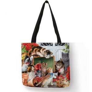 tote handbag cat family print