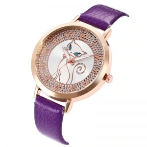 stylish women wristwatch gems stones cat princess