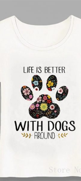 White t-shirt dog paw print