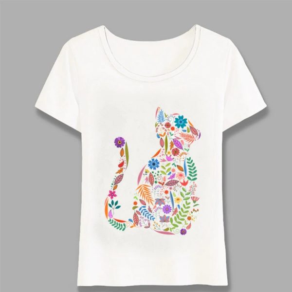 charming white t-shirt abstract full cat body