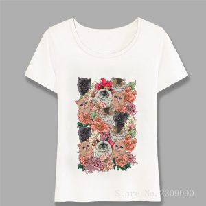 white t-shirt with lots of cats