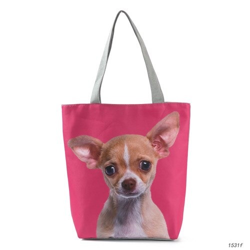 Tote bag pink little chihuahua print great gift for dog lovers & free