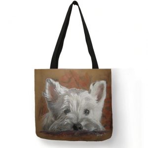 Tote bag linen west highland terrier face