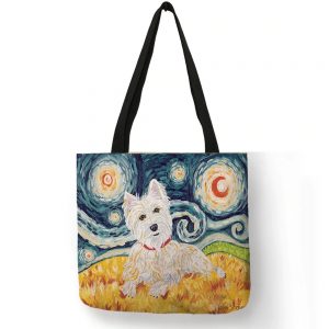 Tote linen bag west highland terrier picture