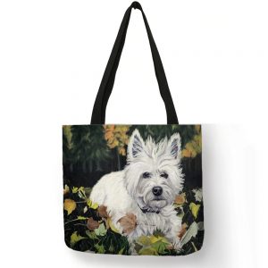 Tote linen bag westie running