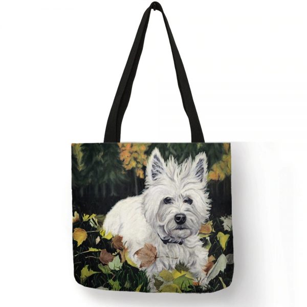 Tote linen bag westie running