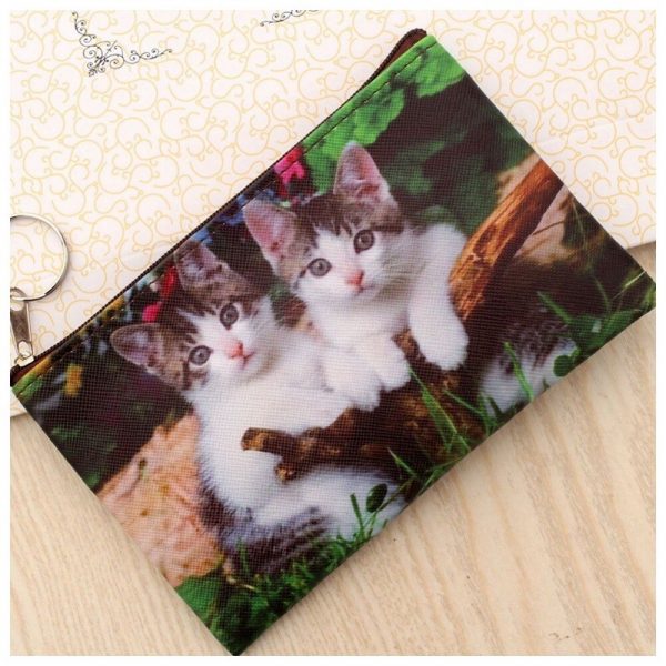 Coin Purse Key Ring with Two Kittens