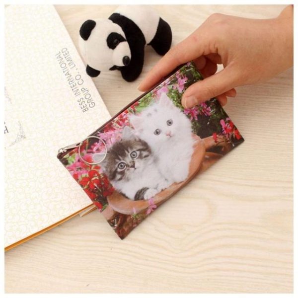 Coin Purse Key Ring with Two Fluffy Kittens